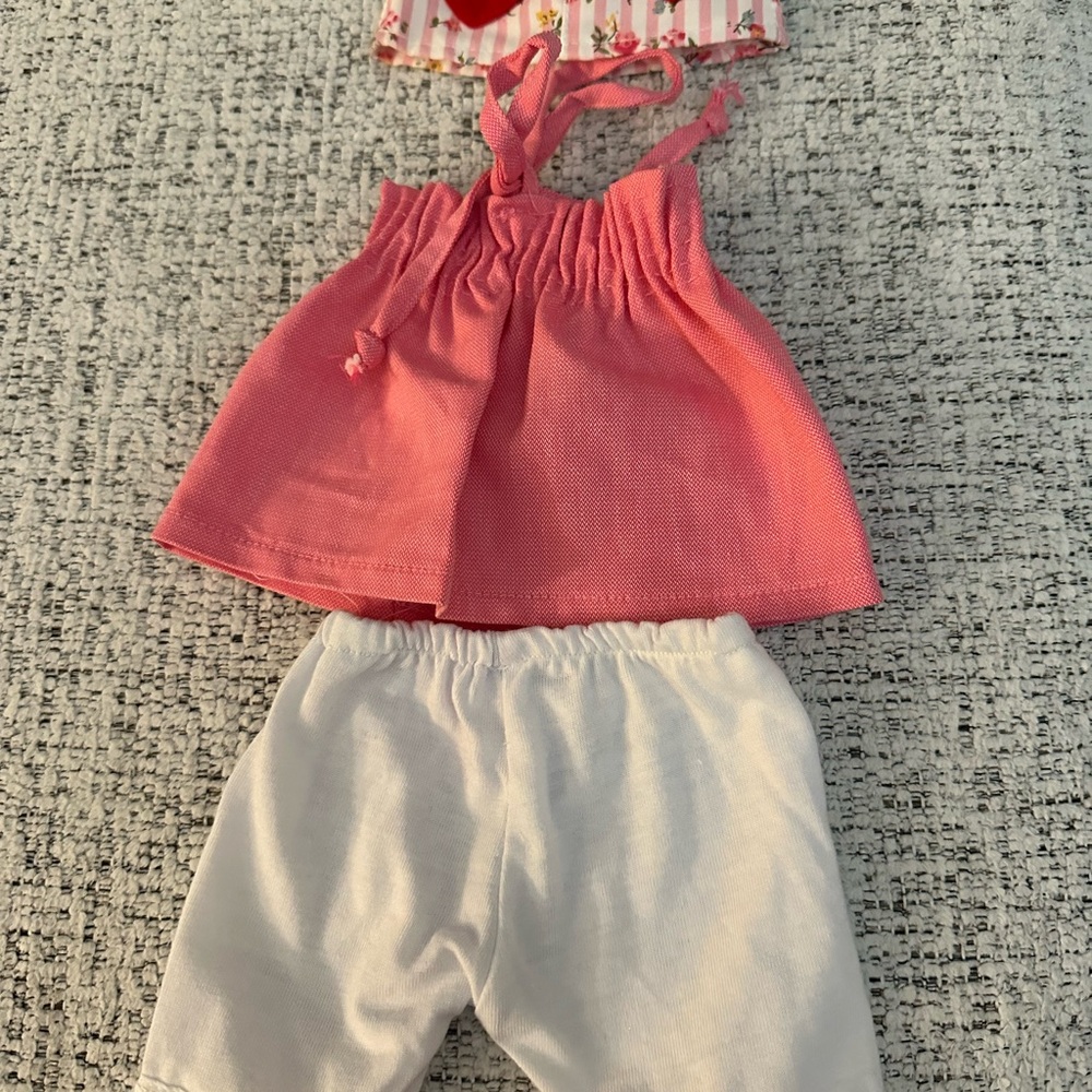 Pink and White doll Outfit with hat